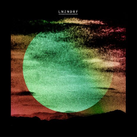 This is the album cover for LNZNDRF's self-titled album. The artwork features an abstract, textured design with a large circular shape in the center that appears to blend into a background of varying colors, including greens, reds, and yellows. The band's name, "LNZNDRF," is displayed at the top in a minimalist white font.