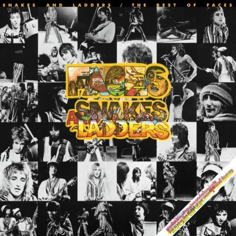 This is the album cover for Faces - Snakes And Ladders / The Best Of Faces. It features a collage of black and white faces.