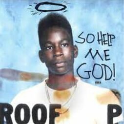 This image is the album cover for "So Help Me God!" by 2 Chainz. It features a childhood photo of the rapper with a drawn halo above his head. The background is a light blue, and over the photo, the album title "So Help Me God!" is written in a hand-drawn, casual style in black letters. Part of the artist's name, "2 CHAINZ," is cut off at the bottom, but it is partially visible.