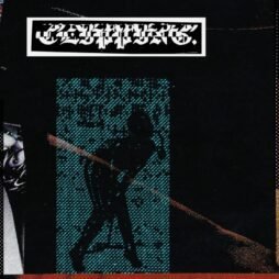 This image is the album cover for Clipping. It features a dark, abstract design with a shadowy figure in silhouette overlaid on a textured blue background. The image has a pixelated, digital quality. At the top, the bandâ€™s name, "Clipping.", is displayed in a bold, stylized gothic font with sharp, angular lines inside a white rectangular border.