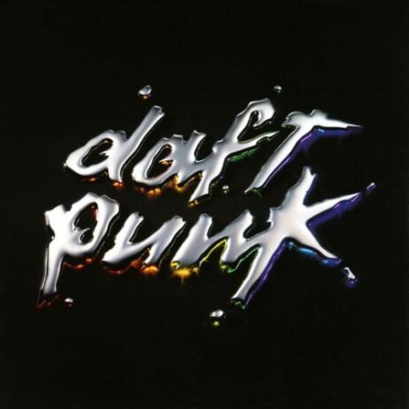 The cover displays the Daft Punk logo in a metallic, liquid-like chrome design. The text is set against a solid black background, making the reflective texture of the logo stand out. Subtle rainbow-like colors are visible along the edges of the logo.