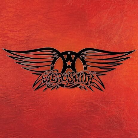 The album cover features Aerosmith's iconic winged logo prominently displayed against a textured, bold red background. The logo is black with stylized wings stretching outwards, with stars inside the 'A' of Aerosmith at the center. The red leather-like background adds a sense of boldness and classic rock aesthetic.