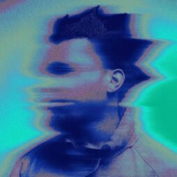 This is the album cover for Denzel Curry - Melt My Eyez See Your Future. It features a distorted, blurred image of a man with spiky hair, rendered in shades of blue and teal. The features of his face are smeared. The colors shift fluidly across the image. The background transitions smoothly between light blue and teal.