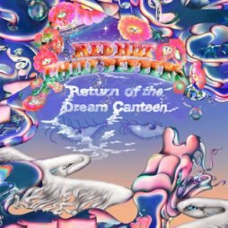 This is the album cover for Red Hot Chili Peppers - Return Of The Dream Canteen (2LP) (Violet Coloured Vinyl). It features a psychadelic dreamlike background of pinks, purple and blue with an eye in the centre.