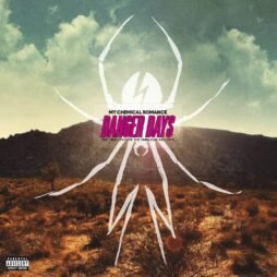 This is the album cover for My Chemical Romance - Danger Days: The True Lives Of The Fabulous Killjoys. It features a baron landscape with the white outline of a spider in the centre.