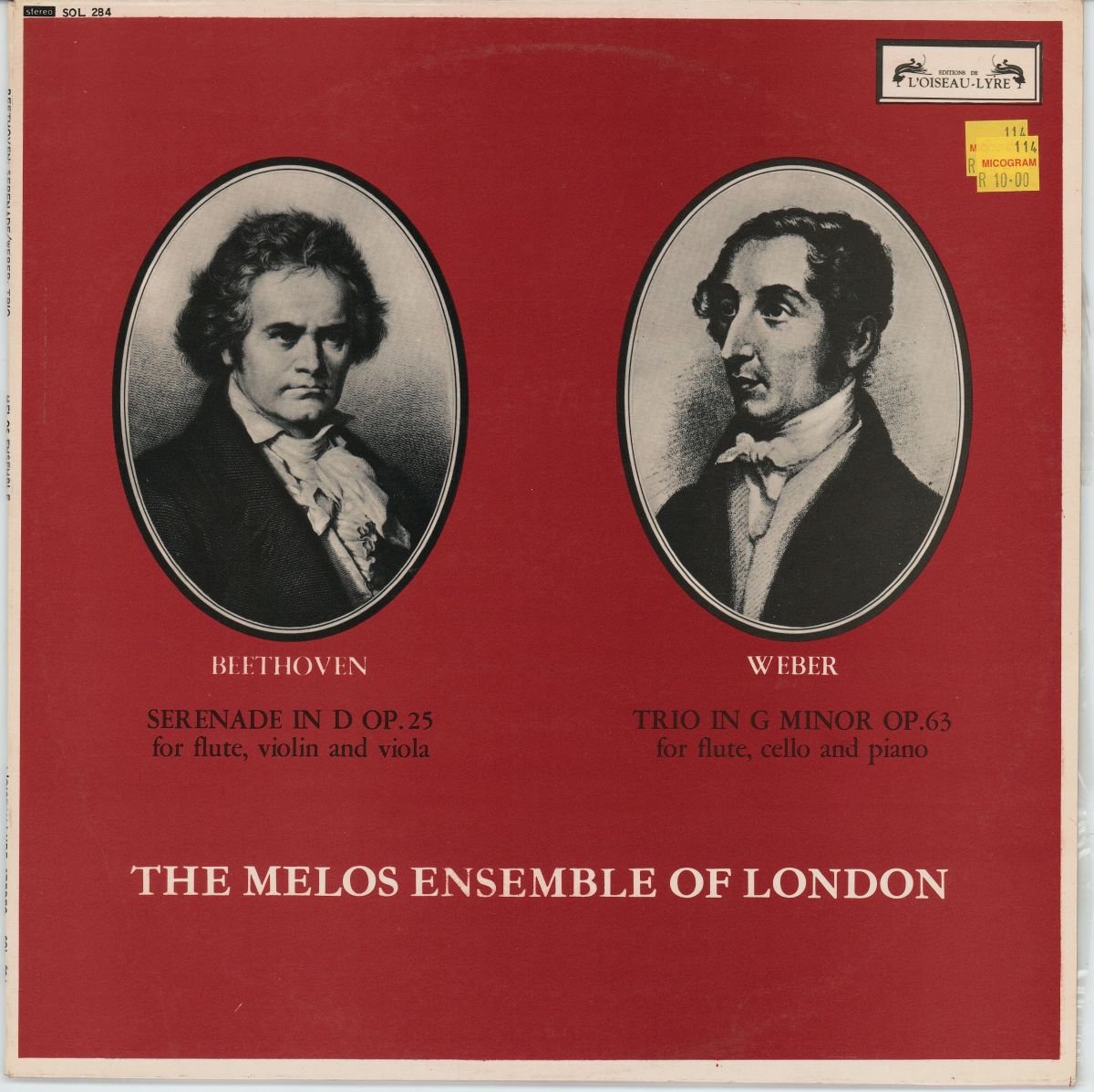 Beethoven, Weber, The Melos Ensemble Of London - Serenade In D Op.25 For Flute, Violin And Viola / Trio In G Minor Op.63 For Flute, Cello And Piano (G+/VG)